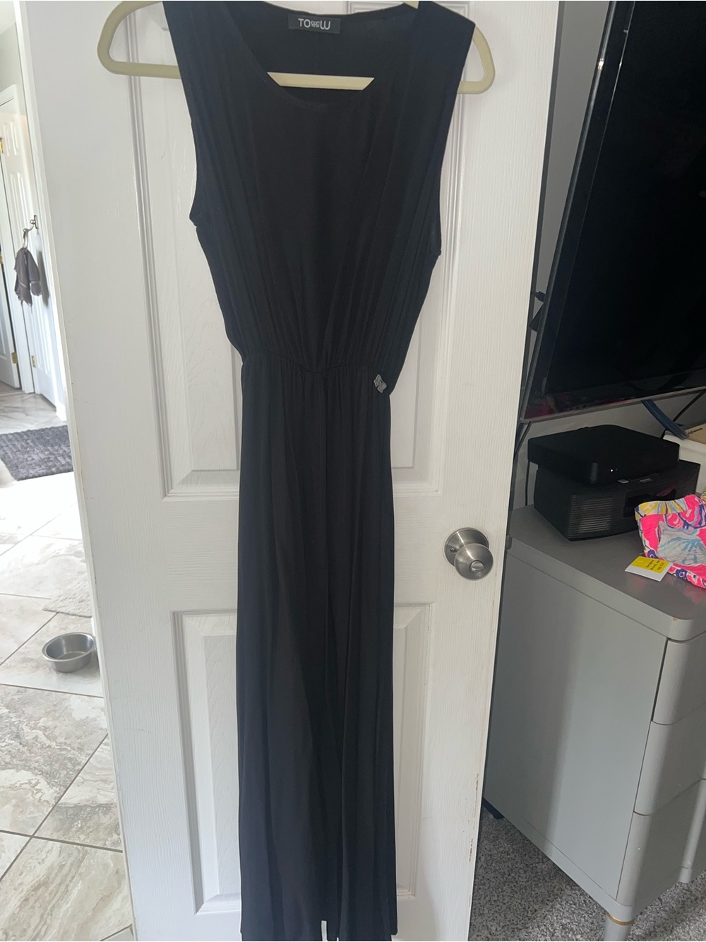 Tobi Black Sleeveless Cinched-Waist romper